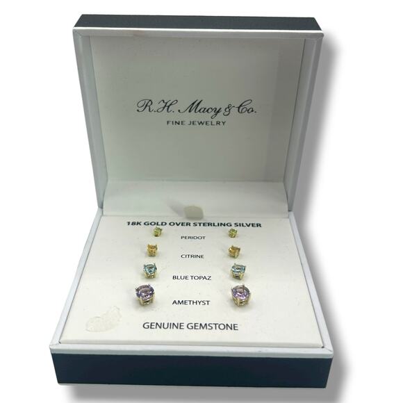 NEW Macy's Gemstone Stud Earrings 18k Gold over Sterling Silver 5-9/10 ct. t.w. - Picture 4 of 14